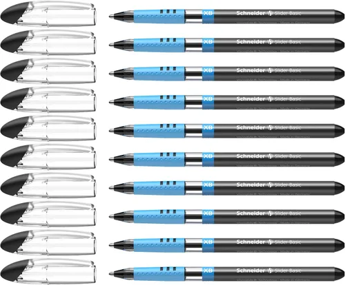 Vista 11 de Schneider Slider Basic XB (Extra Broad) - Bolígrafo de punta redonda, 1.4 mm, barril transparente, colores de tinta surtidos, paquete de 8