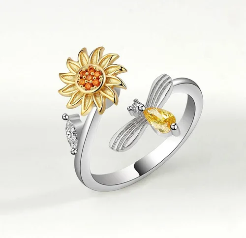Vista 4 de Nuevo anillo giratorio de girasol para mujer