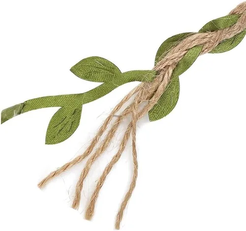 Vista 3 de Tenn Well Cinta de hoja de arpillera, 66 pies 0.197 in, cinta de yute natural con hojas artificiales para manualidades, boda, fiesta de safari