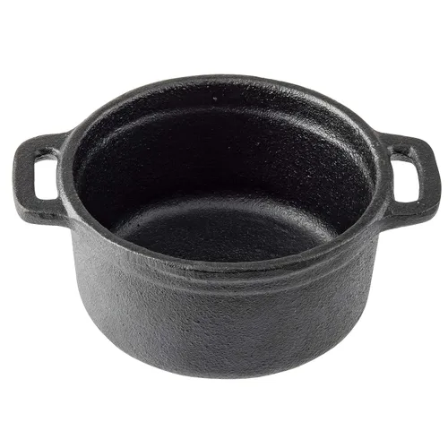 Vista 5 de TableCraft 10747 Cocotte, 8 onzas., con tapa & asas, de acero inoxidable perilla, hierro fundido, negro