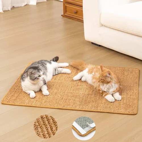 Vista 17 de Conlun Rascador de pared para gatos, alfombrilla rascador de sisal de doble Beige