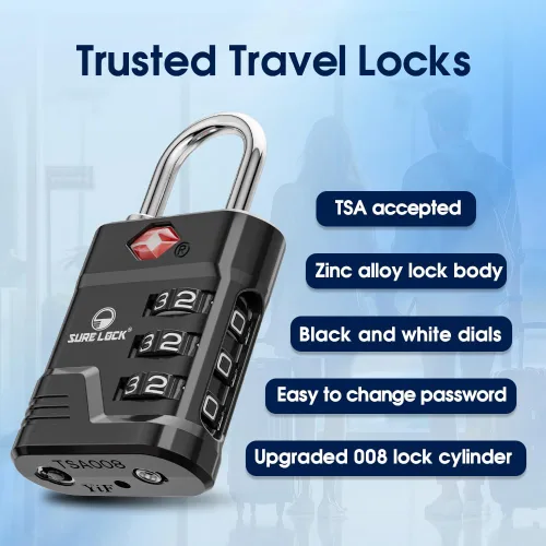 Vista 4 de Cerradura de equipaje aprobada por la TSA SURE LOCK Negro