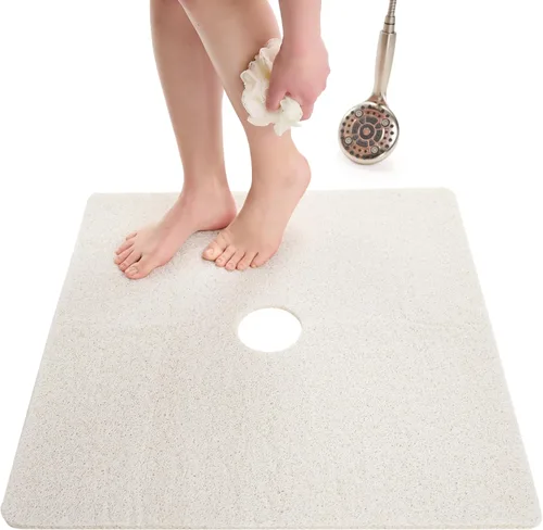 Vista 44 de Enkosi Alfombra de ducha antideslizante Loofah para suelos de ducha, bañera, baños, zonas húmedas, alfombrilla de baño acolchada con agujeros
