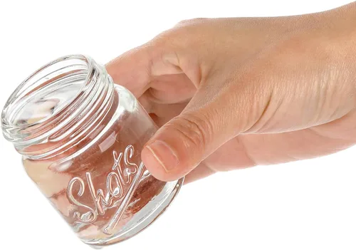 Vista 3 de Lawei Paquete de 24 vasos de chupito de 2 onzas, mini tarros de masón, vasos de chupito transparentes, vasos pequeños para vodka, whisky, tequila