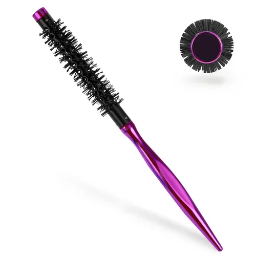 Vista 9 de Mini cepillo Quiff Roller para secado y rizado, cepillo de viaje portátil de 1/2 pulgada con mango de madera y cerdas de nailon para peinar cabello