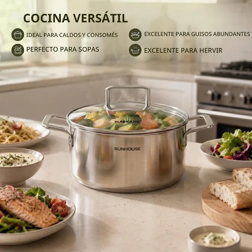Vista 6 de SUNHOUSE - Olla de acero inoxidable de tres capas de 3.4 cuartos de galón, olla de cocina de pasta con tapa visible para sopa, verduras, utensilios