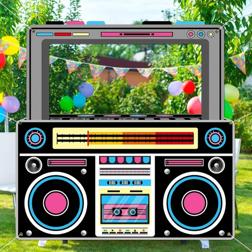 Vista 7 de Accesorios para cabina de fotos de radio para cabina de fotos retro de los 80 y 90, accesorios para cabina de fotos de boombox, pancartas de radio