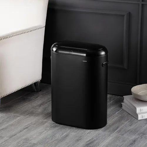 Vista 2 de happimess HPM1016B Robo Kitchen - Bote de basura delgado ovalado con sensor de movimiento sin contacto de 13.2 galones con modo táctil, resistente a