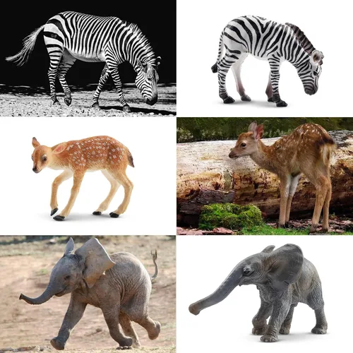Vista 6 de Toymany 12 figuras de animales del bosque, figuras realistas de animales del bosque, juguetes incluyen elefante, león de montaña, jirafa y cachorros