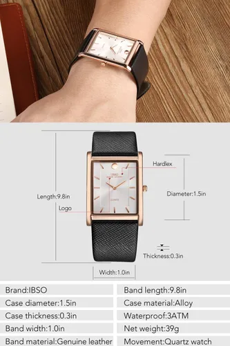 Vista 6 de Reloj de pulsera de cuarzo clásico con esfera rectangular ultrafina de 0.276 in para hombre