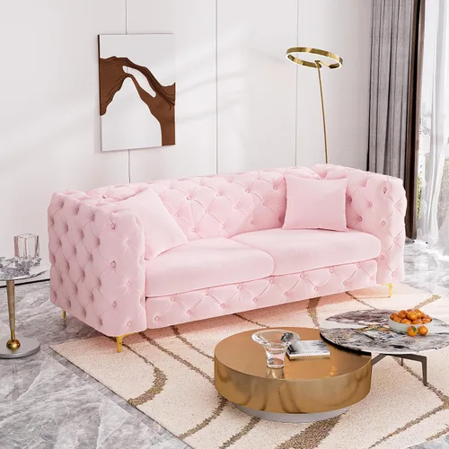 Vista 10 de DAMAIFROM - Sofá de 190 cm de Terciopelo con Botones Tuflados, Sofá Chesterfield de Estilo Moderno de Media Siglo con Altos Respaldo y Patas