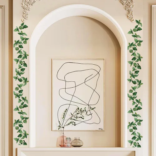 Vista 2 de Calcomanías de pared con hojas colgantes, calcomanías de pared de vid verde para dormitorio, cocina, sala de estar, TV, decoración de pared