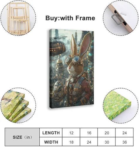 Vista 2 de Steampunk - Arte de pared de Pascua – Conejito futurista retro y huevo mecánico – Póster de fantasía industrial Steam City – Decoración única