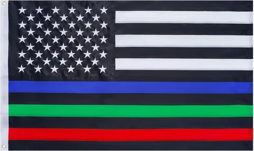 Vista 10 de ROTERDON Bandera de línea azul fina de 3 x 5 pies para exteriores, banderas bordadas de nailon 210D de policía resistentes, color vivo con 2 ojales