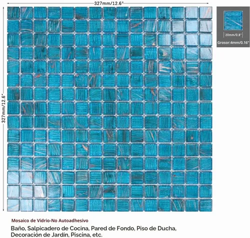 Vista 2 de Azulejo de mosaico de vidrio azul azul celeste de 11.5 pies cuadrados
