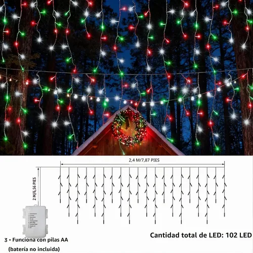 Vista 7 de Paquete de 2 luces de carámbano de Navidad rojas, blancas y verdes