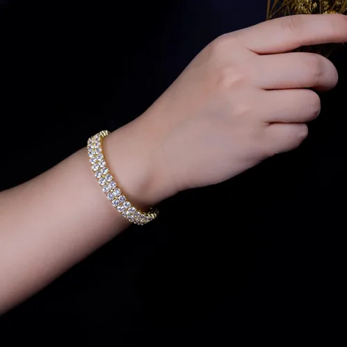 Vista 3 de Gemsme Pulseras de tenis para mujeres y hombres, chapado en oro amarillo de 18 quilates, oro blanco, 2 filas 4.0, circonita cúbica redonda, pulsera