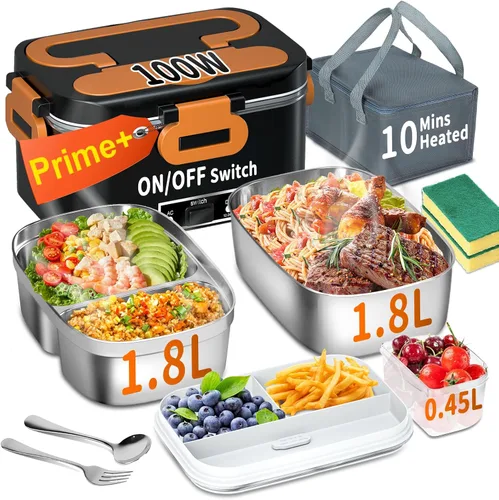 Vista 14 de IFENROL Lonchera eléctrica calentada para adultos, 100W 3-EN-1 Paquete de 2 contenedores de 1.8L, lonchera con calefacción para hombres, portátil