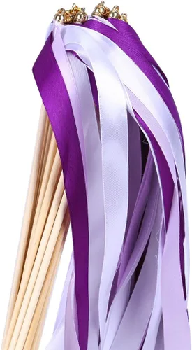 Vista 10 de 30 varitas de cinta de encaje para fiestas de cumpleaños de Navidad, varitas de hadas para actividades de boda (verde+encaje)