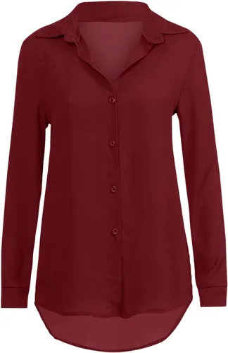 Vista 5 de Camisetas de manga larga con botones para mujer, color sólido, blusa enrollable, ajuste holgado, casual, a la moda