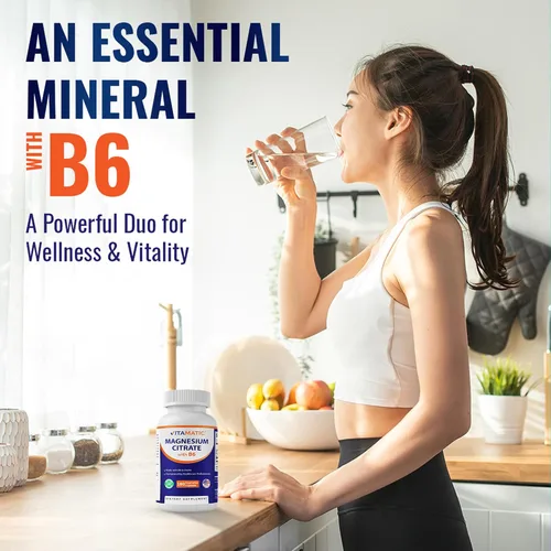 Vista 4 de Vitamatic Citrato de magnesio 500 mg por porción - 180 cápsulas vegetarianas (proporciona 150 mg de magnesio elemental) - B6 añadido para una máxima