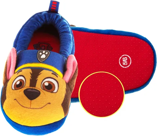 Vista 2 de Nickelodeon Paw Patrol and Sponge Bob Squarepants Zapatos de casa Chase y Marshall para niños pequeños Zapatillas de casa de felpa, ligeras