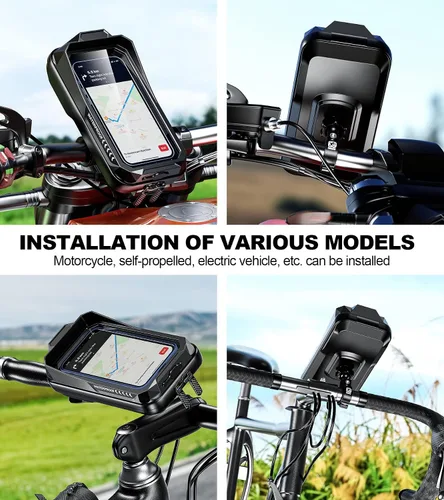 Vista 6 de Kewig Soporte de teléfono para bicicleta con visera solar y pantalla táctil