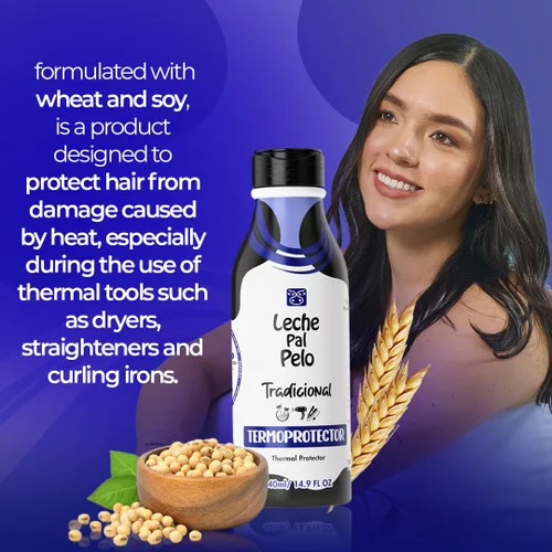 Vista 2 de Leche Pal Pelo Protector térmico para el cabello sin tratamiento con soja natural, trigo y aloe vera, 14.9 onzas.