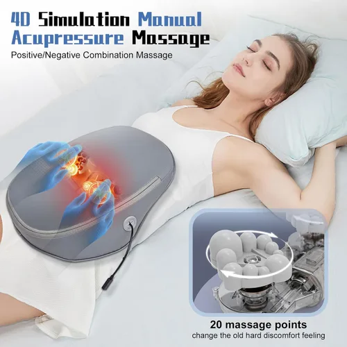 Vista 4 de Masajeador de espalda y cuello recargable con calor, almohada de masaje 4D de tejido profundo para aliviar el dolor, masajeador eléctrico
