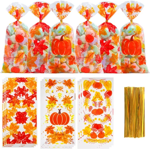 Vista 11 de DIYASY Bolsas de celofán de Navidad, 180 bolsas de regalo de Navidad, bolsa de plástico para dulces, bolsa transparente para bocadillos con lazos