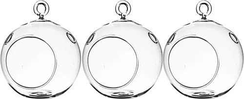Vista 18 de WGV Globo de terrario colgante, ancho 3 pulgadas, altura 4 pulgadas, maceta de aire para suculentas, florero de vidrio transparente con parte