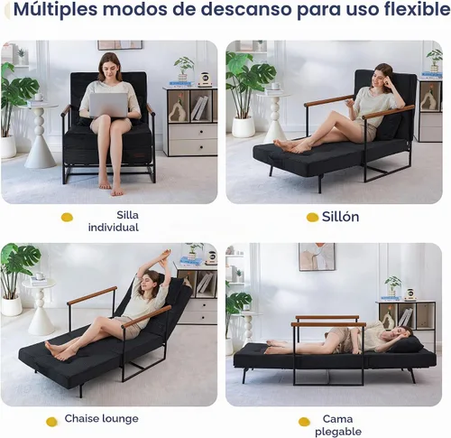 Vista 4 de MAXYOYO Silla convertible, silla plegable con respaldo ajustable, sofá cama plegable versátil, silla tapizada con cordón con marco, silla reclinable