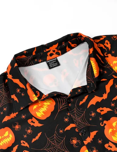 Vista 4 de LINOCOUTON Camisa de manga corta con botones para Halloween, Acción de Gracias