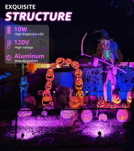 Vista 3 de SUNVIE 1 paquete de focos de Halloween para exteriores, luz negra con sensor de fotocélula de 10 W, foco de luz negra, impermeable, luz LED negra