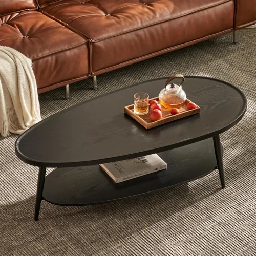 Vista 13 de Saint Mossi - Mesa de centro moderna para sala de estar, mesa de centro ovalada de madera de mediados de siglo, mesa central para espacios pequeños