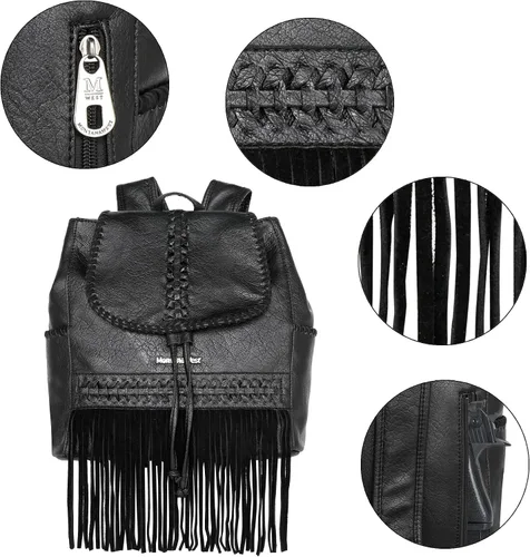 Vista 3 de Montana West Fringe Concho Collection - Mochila escolar grande de viaje con borla, a negro