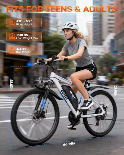 Vista 8 de Totem Bicicleta Eléctrica para Adultos, 750W Pico 26" Bicicleta Eléctrica para Hombres Mujeres Adolescentes con Batería 375WH, 21 Velocidades 20Mph