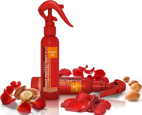 Vista 2 de Protector de calor plus con aceite de argán, protector térmico de grado profesional, acondicionador sin enjuague, antifrizz y spray para brillo