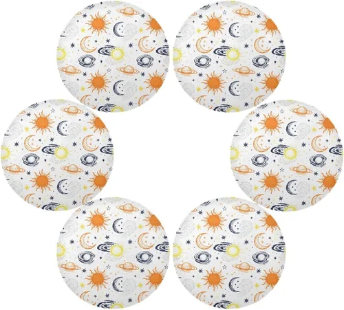 Vista 3 de Retro Sun and Moon Orange and White Rounds placemats Farmhouse Spring Decor 15x15 in individuales para mesa de comedor