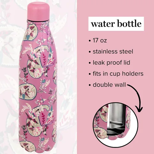 Vista 2 de Vera Bradley Botella de agua aislada de acero inoxidable, vaso de viaje de 17 onzas con tapa para deportes, gimnasio o escuela, estampado