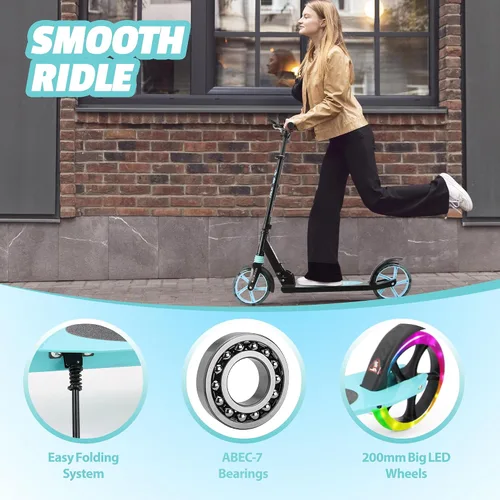 Vista 6 de Scooter para niños a partir de 8 años, adolescentes y adultos, scooter ligero con correa de transporte de altura ajustable equipado con freno