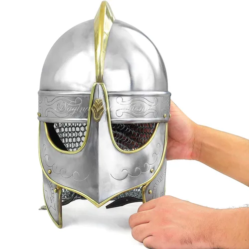 Vista 3 de Casco medieval de armadura de caballero con diseño de crucero templario vikingo con acabado náufrago Tocado de armadura espartana griega romana