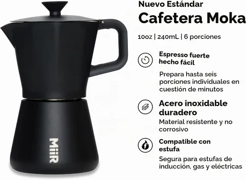 Vista 2 de MiiR Nueva olla Moka estándar, 10 onzas, cafetera duradera para preparar café expreso rico