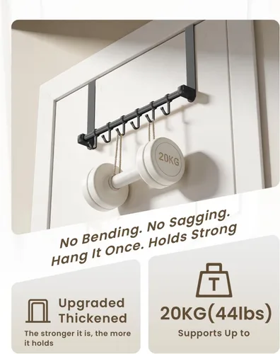 Vista 2 de Ganchos para colgar sobre la puerta, ganchos ajustables resistentes para colgar sobre la puerta, organizador para baño, color negro heavy duty