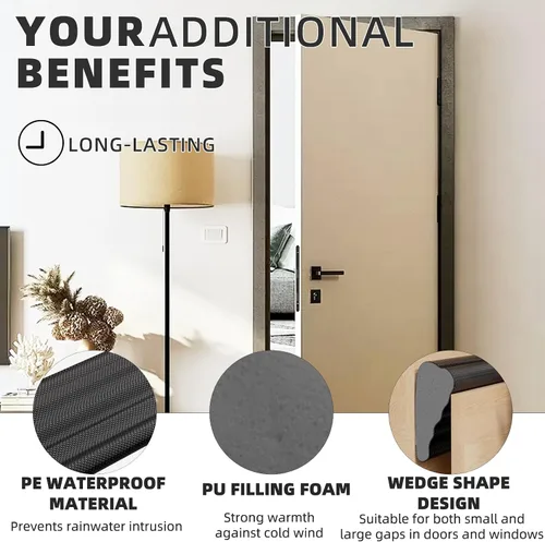 Vista 6 de 2 piezas de burletes para puertas en forma de cuña de 196", aislamiento para ventanas y puertas para invierno, cinta aislante autoadhesiva