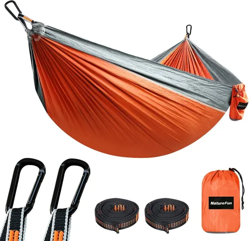 Vista 11 de NATUREFUN Hamaca ultraligera para viajes y camping Capacidad de carga de 300 kg, transpirable, de secado rápido Incluye 2 mosquetones premium, 2