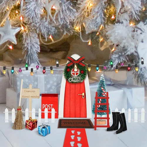 Vista 6 de Hungdao 20 piezas de puertas de hadas de elfo de Navidad, decoración de puertas arqueadas, puertas de hadas, dientes, decoración de Navidad, pequeña