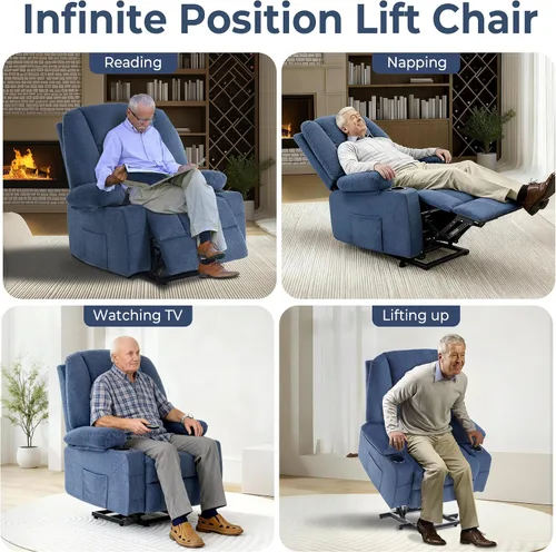 Vista 8 de Silla reclinable eléctrica para personas mayores con puerto USB, silla reclinable de masaje eléctrica con calor para adultos mayores, color azul