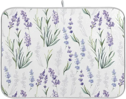 Vista 34 de Tapete de secado de platos de flores de fondo negro para encimera de cocina de 18 x 24 pulgadas, tapete de microfibra absorbente, tapete de secado