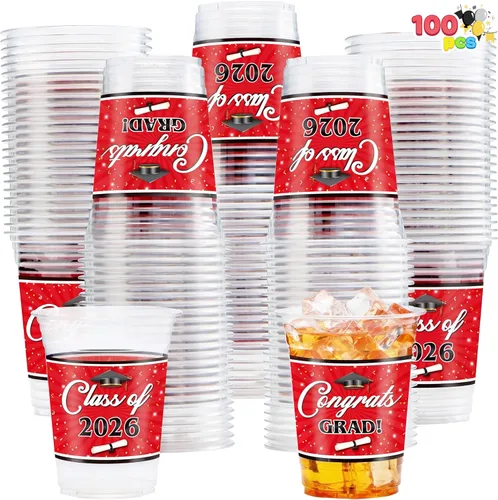 Vista 8 de JOYIN 100 vasos de graduación de 16 onzas para fiestas, juego de vajilla desechable para graduados de clase 2026, taza de PET para escuela